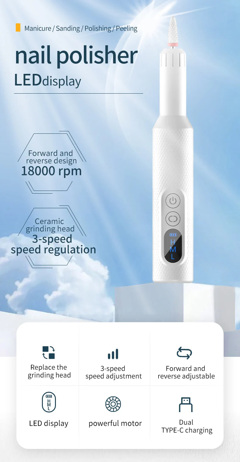 Salon Manicure Electric Nail File Machine for Easy At Home Gel Filing