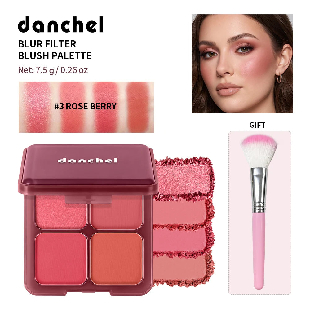 Daily Makeup Blur Filter Blush Palette with Brush for Natural Flush