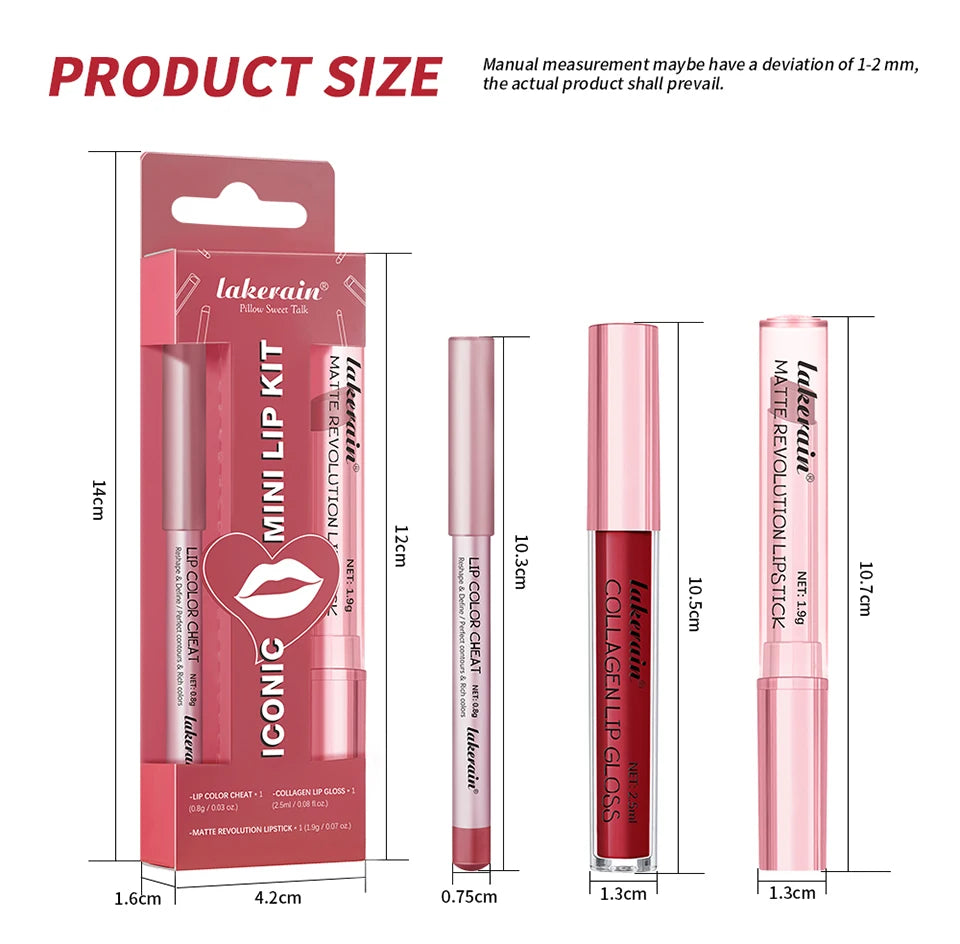 Travel makeup routine lip liner lipstick and lip gloss mini set combo - 15