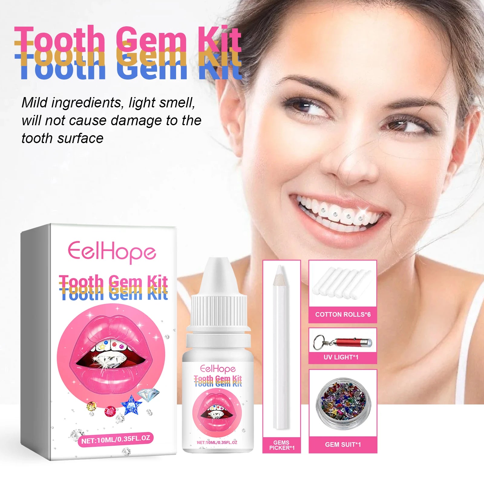 At Home DIY Tooth Gems Kit With Glue And UV Light Sparkle Ornaments - 11