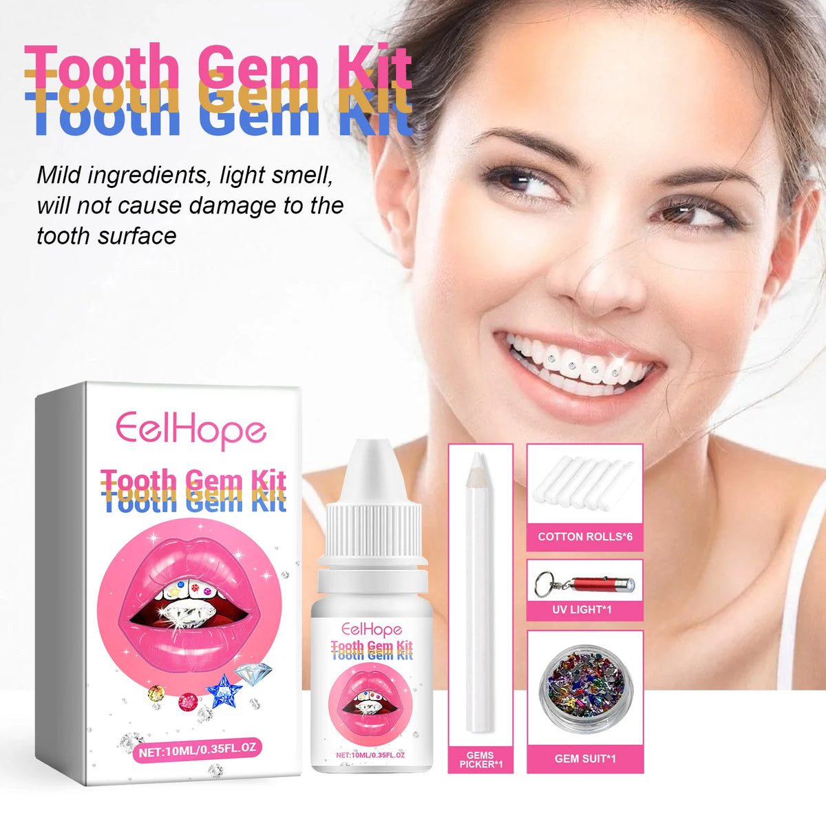 At Home DIY Tooth Gems Kit With Glue And UV Light Sparkle Ornaments
