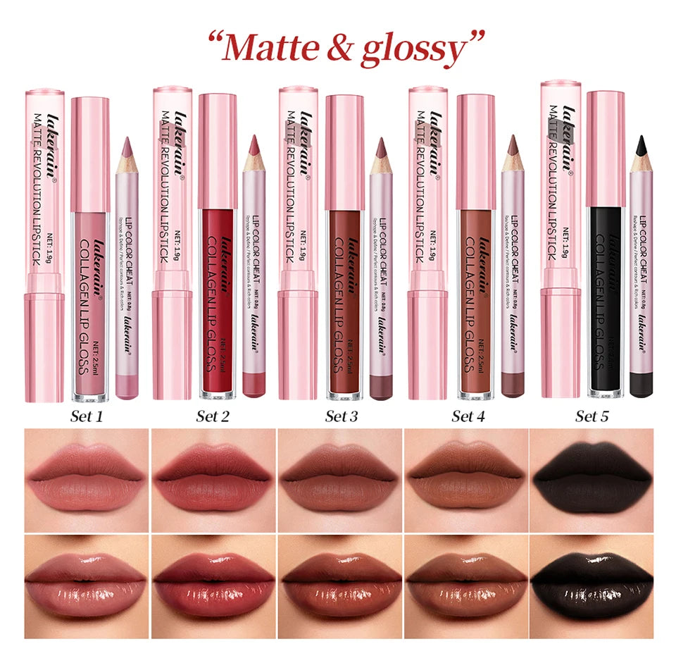 Travel makeup routine lip liner lipstick and lip gloss mini set combo