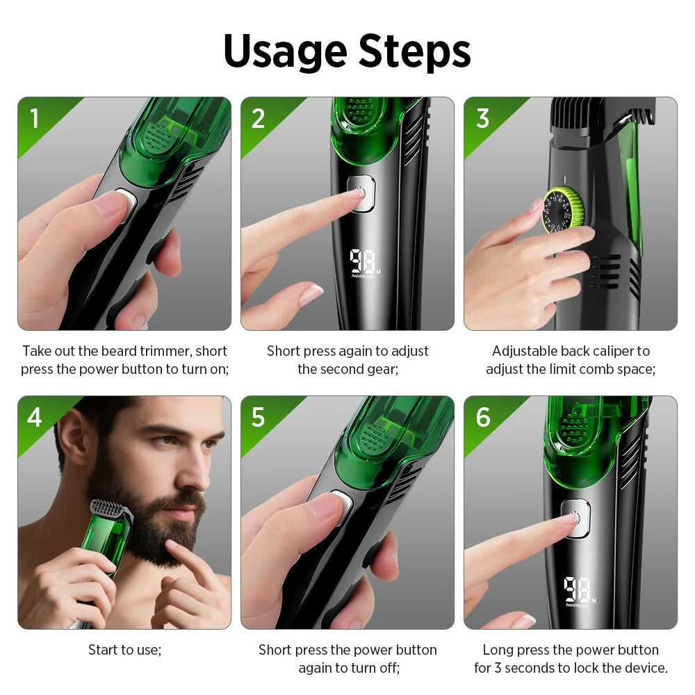 Bathroom grooming cordless beard trimmer with built in vacuum cleaner - 8