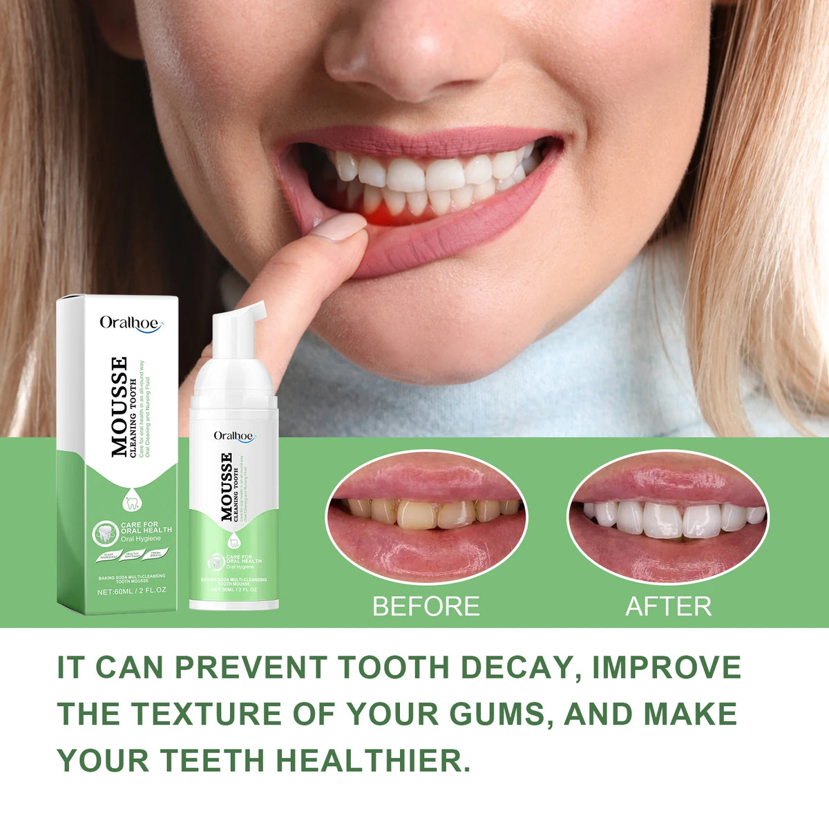Daily Routine Whitening Foaming Toothpaste for Stain Removal and Fresh Breath