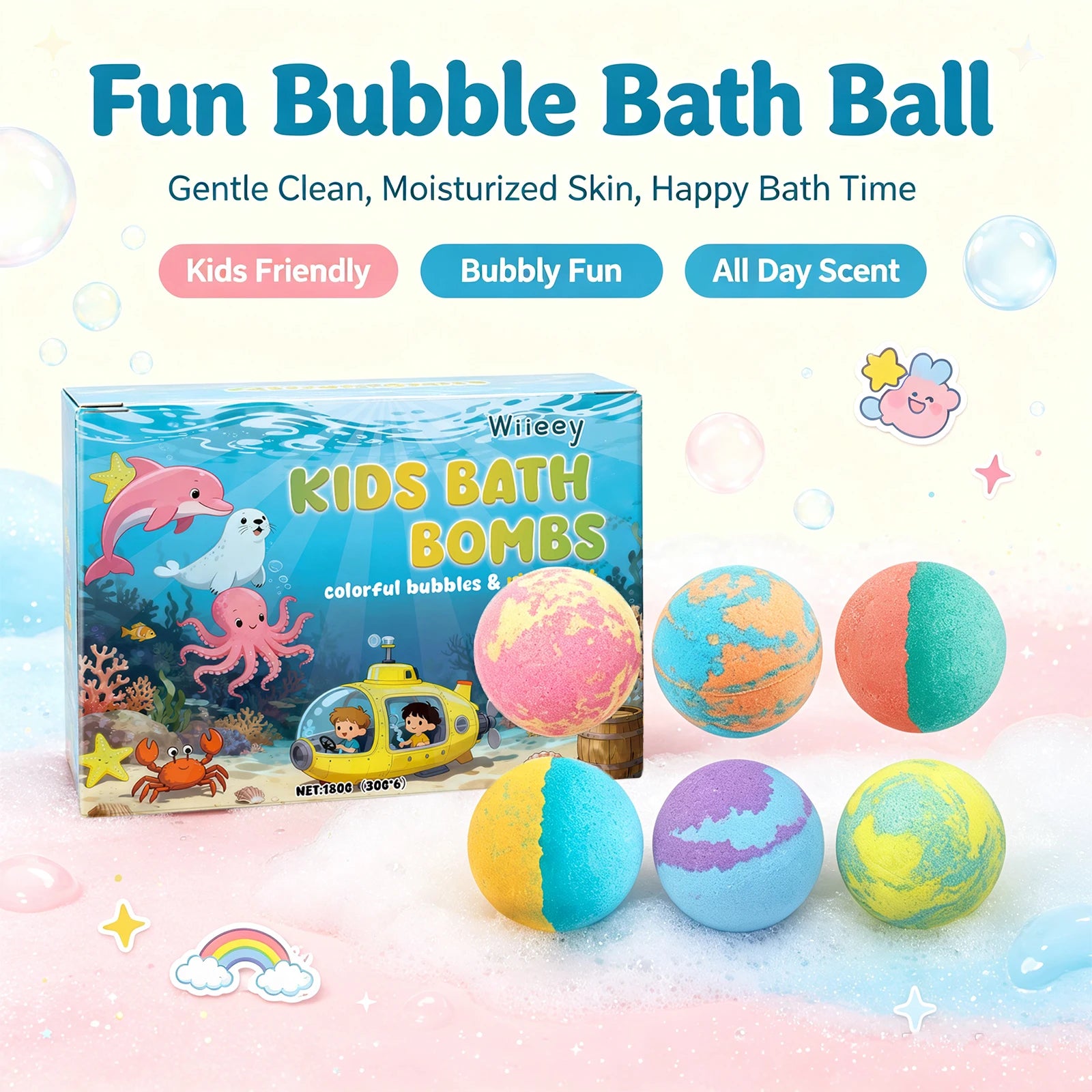Bath Time Kids Bath Ball Moisturizing and Cleansing Fizzy Balls Gift Set - 6