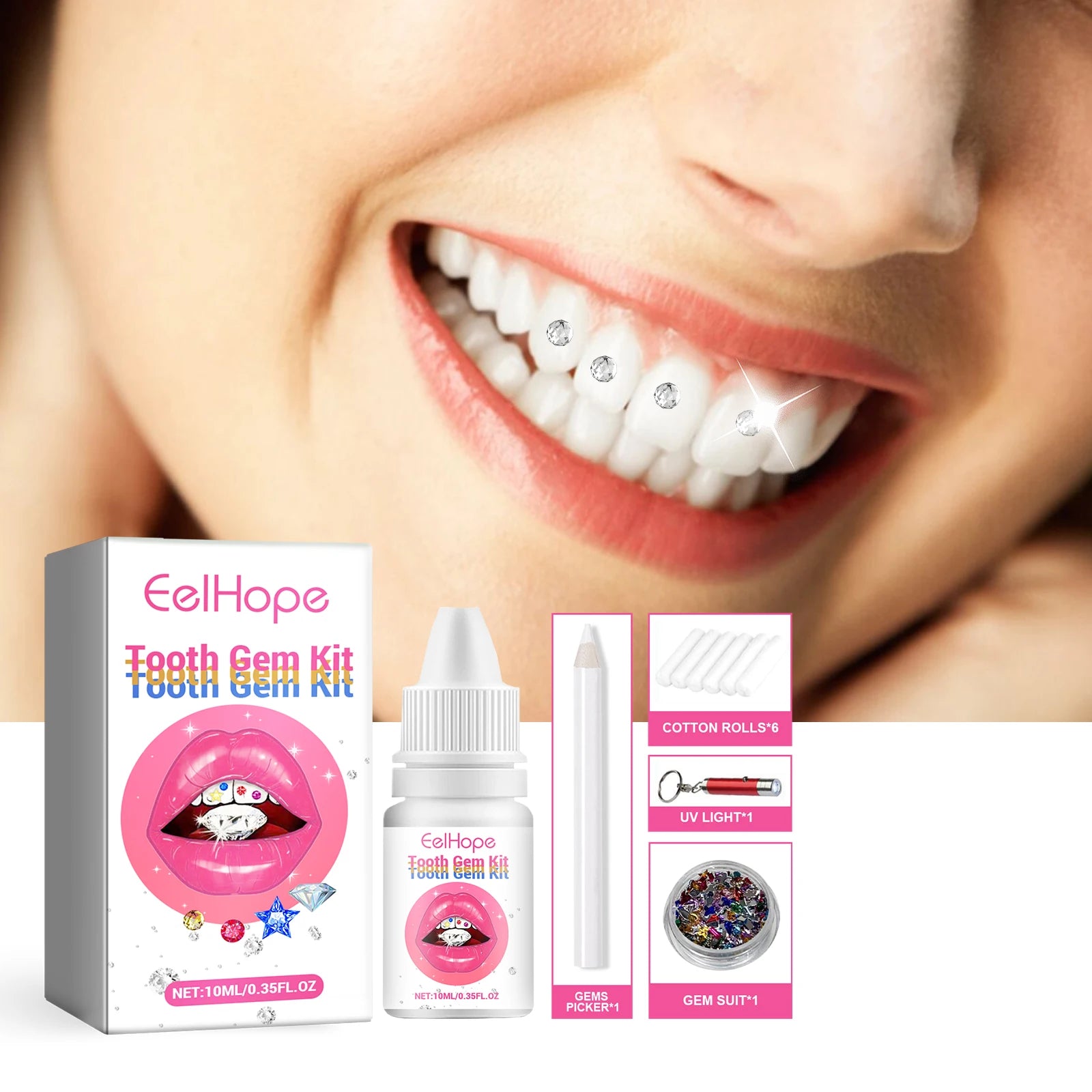 At Home DIY Tooth Gems Kit With Glue And UV Light Sparkle Ornaments - 9