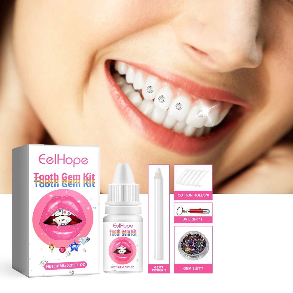 At Home DIY Tooth Gems Kit With Glue And UV Light Sparkle Ornaments