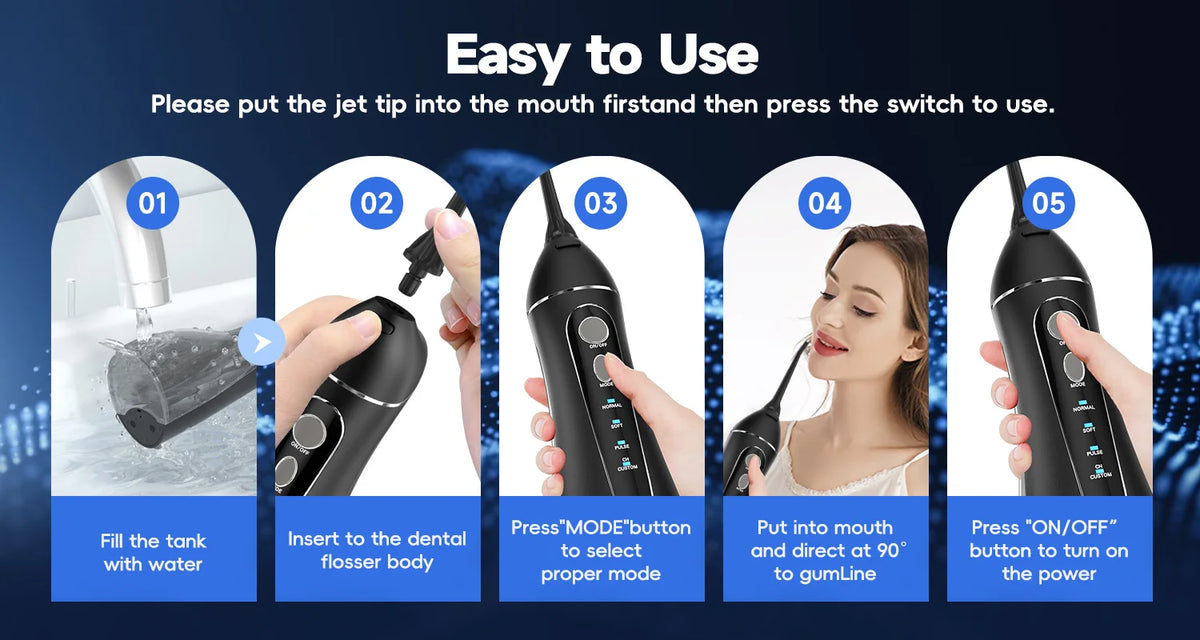 Bathroom Oral Care Portable Water Flosser with 4 Modes and 4 Nozzles