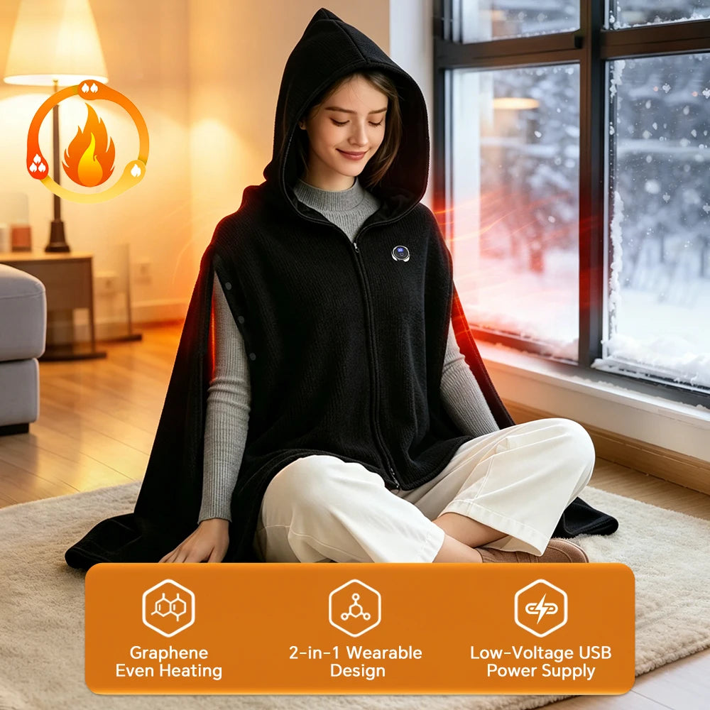 Home Office Wearable Graphene Heated Shawl with Adjustable Warmth Settings