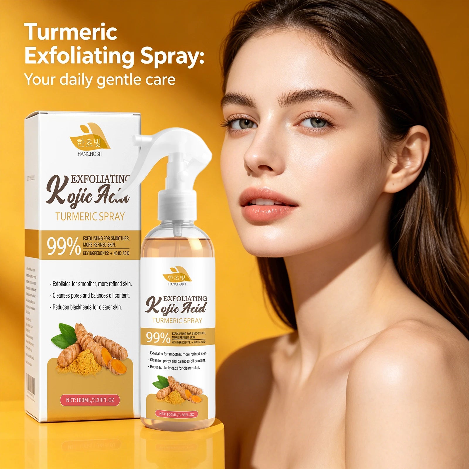 Daily Skin Care Kojic Acid Turmeric Exfoliating Spray for Smooth Skin - 1