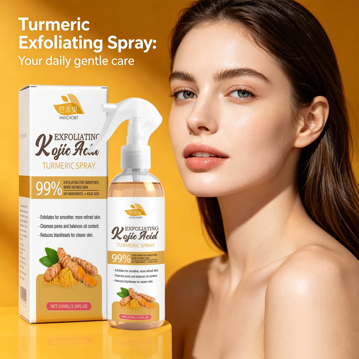 Daily Skin Care Kojic Acid Turmeric Exfoliating Spray for Smooth Skin