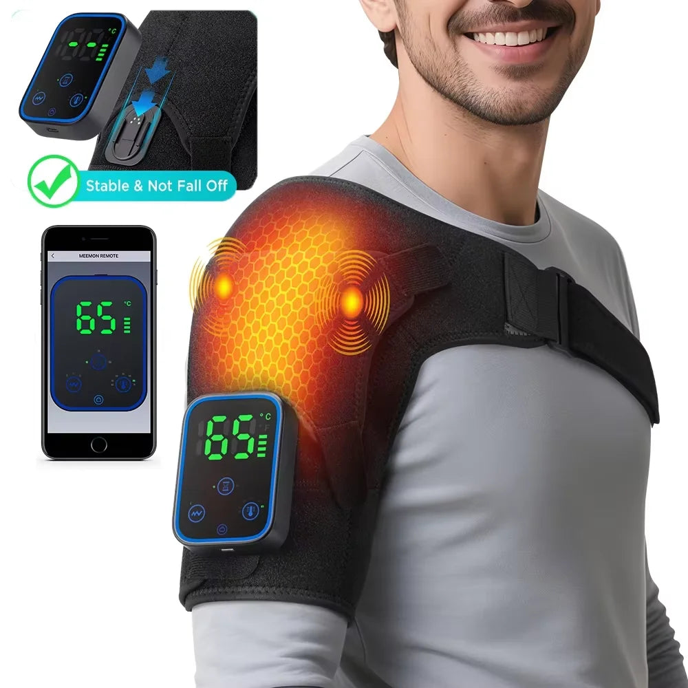 At home cordless shoulder heating massager with app control and vibration