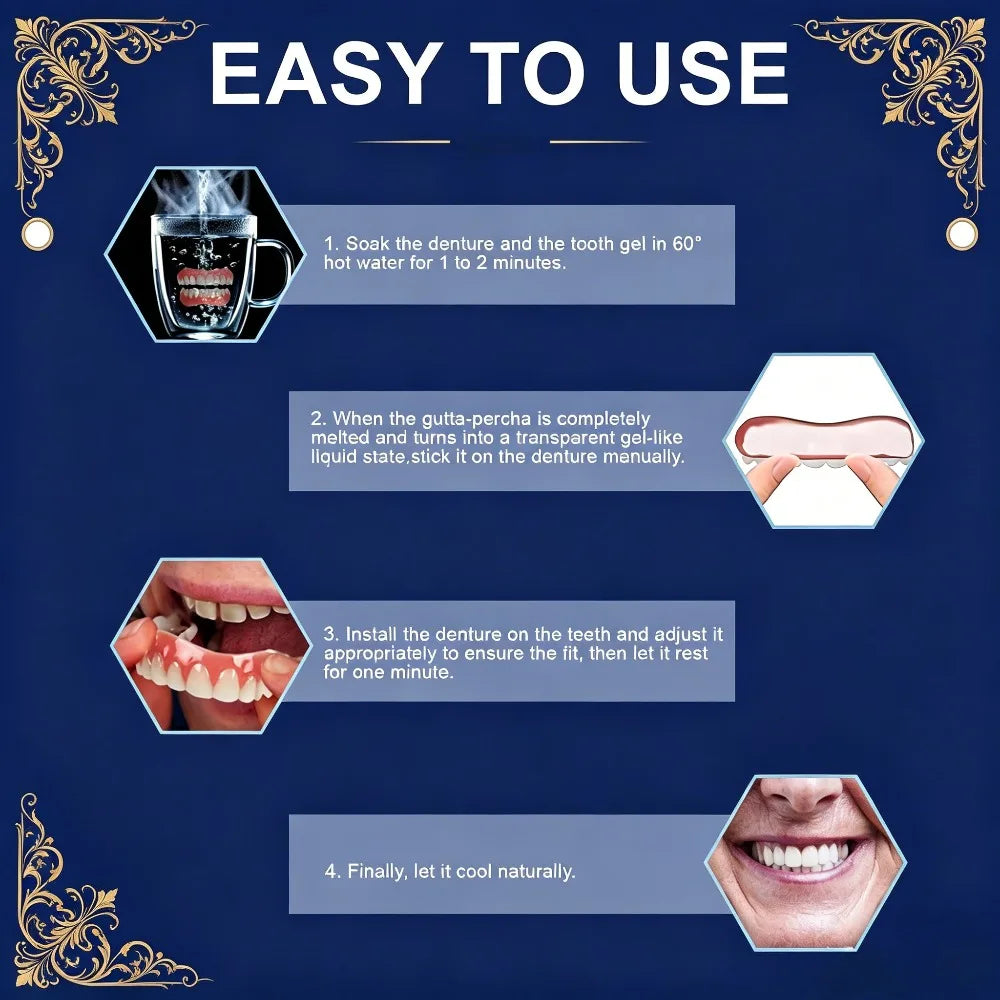 At Home Moldable Silicone Dentures Full Set for Custom Comfort Fit
