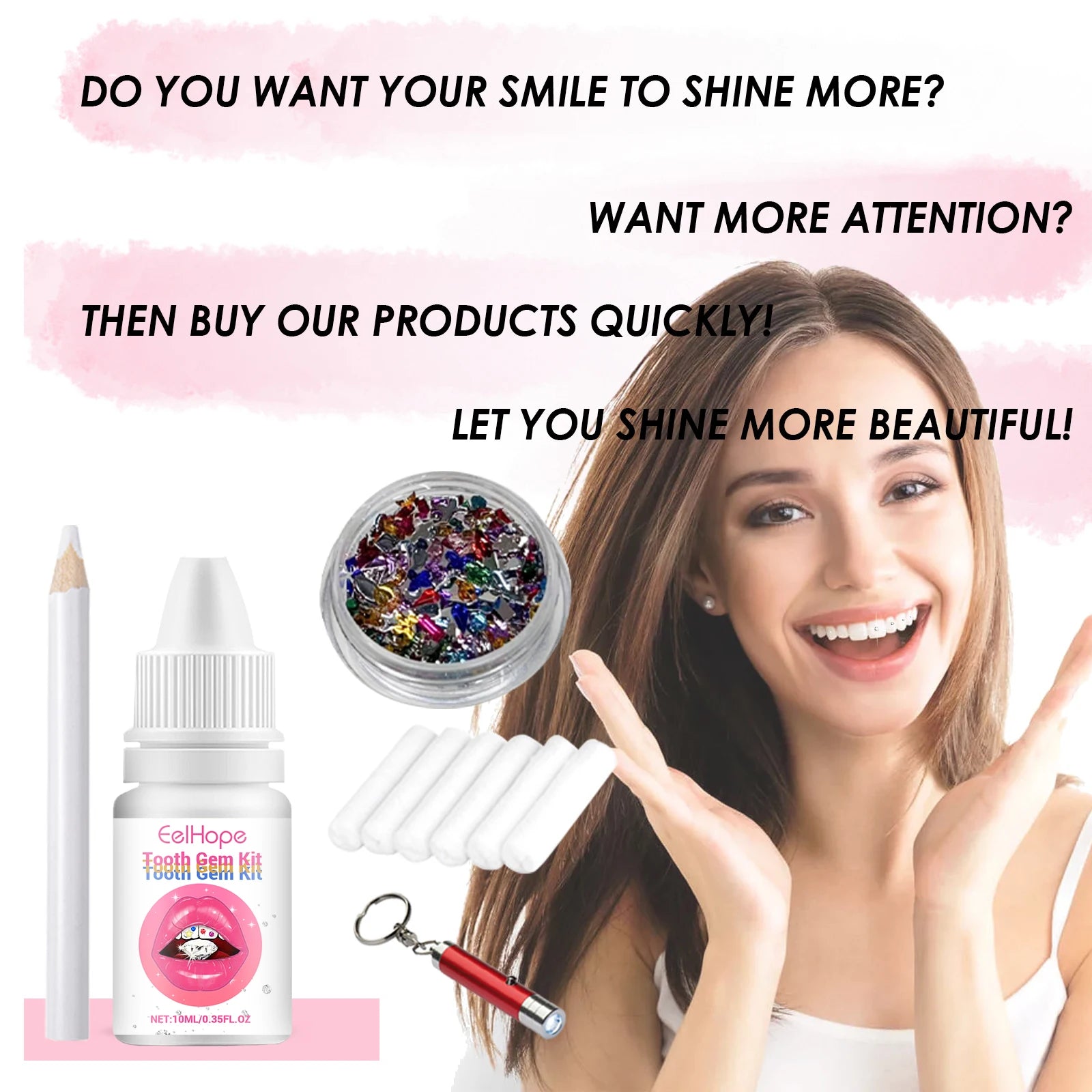 At Home DIY Tooth Gems Kit With Glue And UV Light Sparkle Ornaments - 13