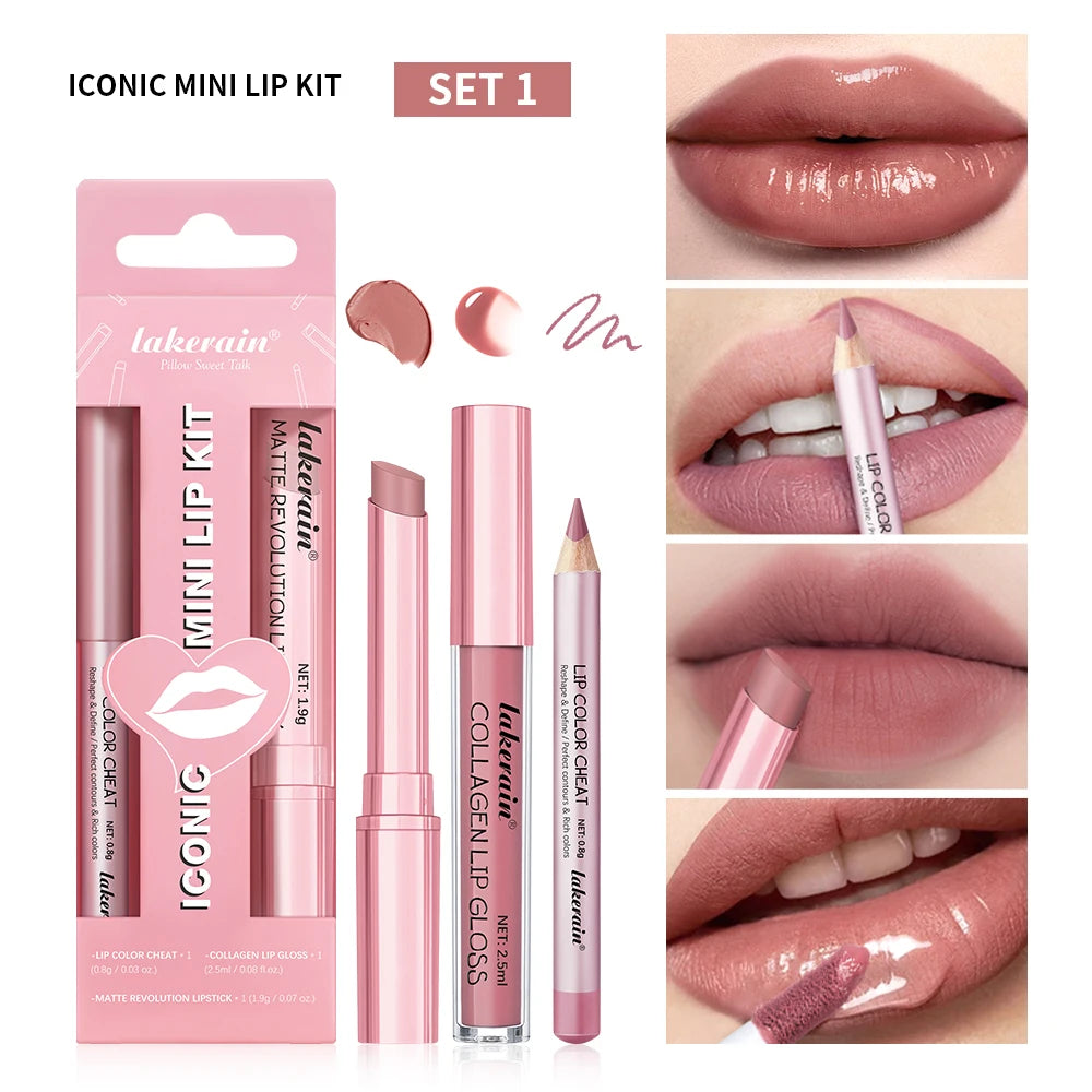 Travel makeup routine lip liner lipstick and lip gloss mini set combo - 20