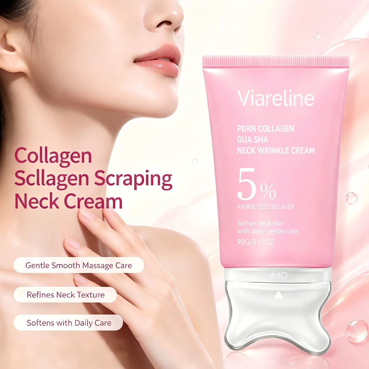 Neck Firming Collagen Neck Cream with Gua Sha Massager for Smooth Skin