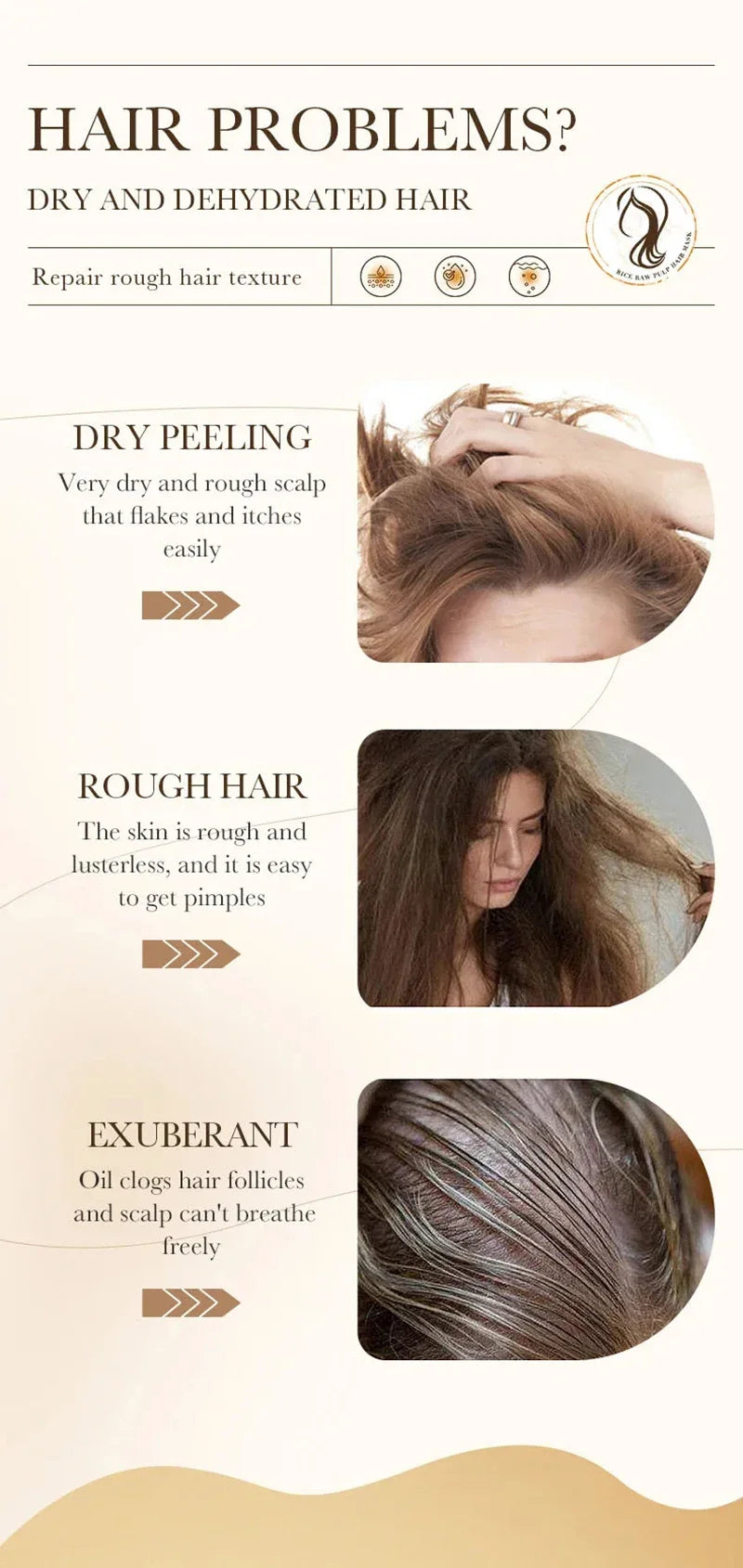 Dry Hair Rice Raw Pulp Hair Mask for deep damage repair and smooth care - 12