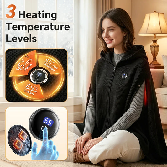 Winter Office Heated Shawl Blanket with Hood and Three Temperature Levels