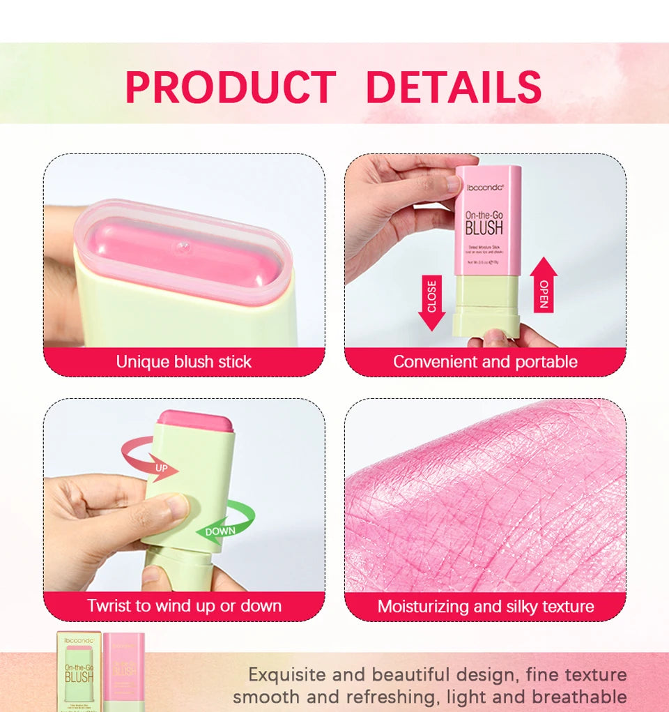 Daily Makeup Routine Cream Blusher Stick for Cheeks and Lips Natural Finish