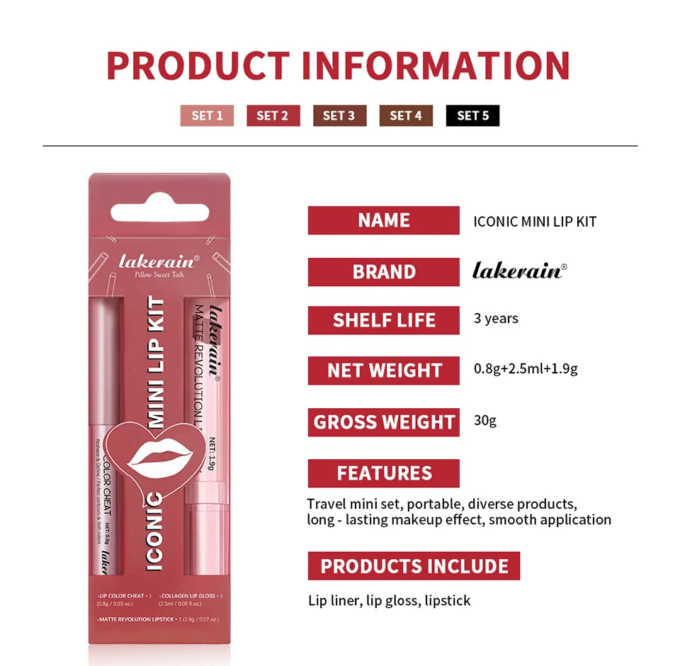 Travel makeup routine lip liner lipstick and lip gloss mini set combo - 16