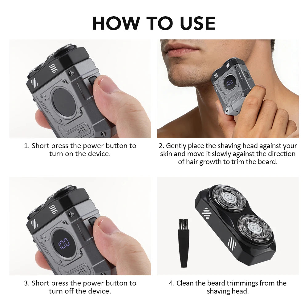 Travel Electric Shaver Dual Head LED Display Cordless Portable Razor - 26