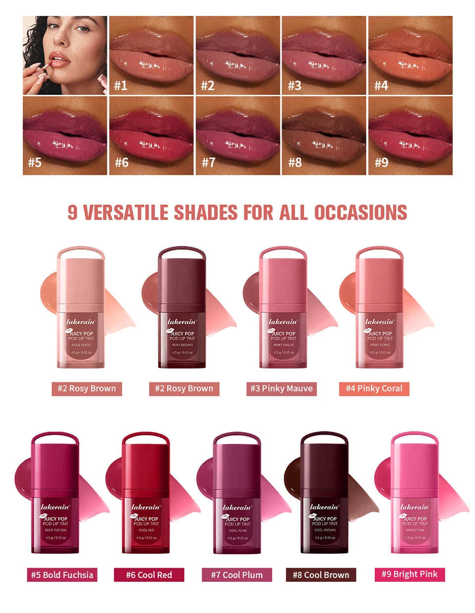 Daily Makeup Juicy Pop Pod Lip Tint Gloss with High Shine Finish - 8