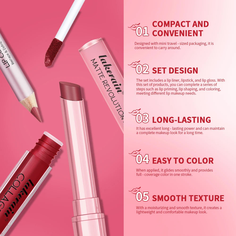 Travel makeup routine lip liner lipstick and lip gloss mini set combo - 2