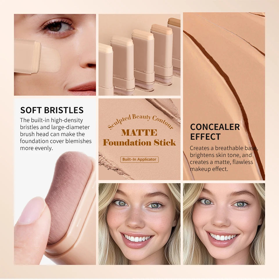 Travel makeup routine Matte Foundation Stick for smooth coverage
