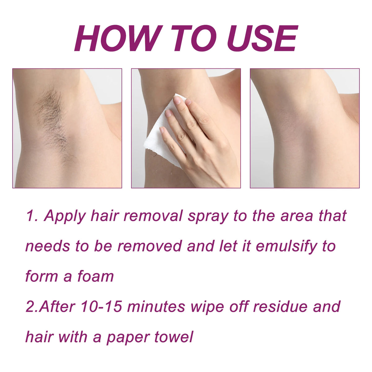 Bathroom body hair removal spray for smooth skin without razor irritation