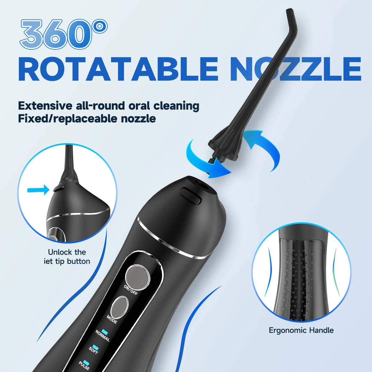 Bathroom Oral Care Portable Water Flosser with 4 Modes and 4 Nozzles