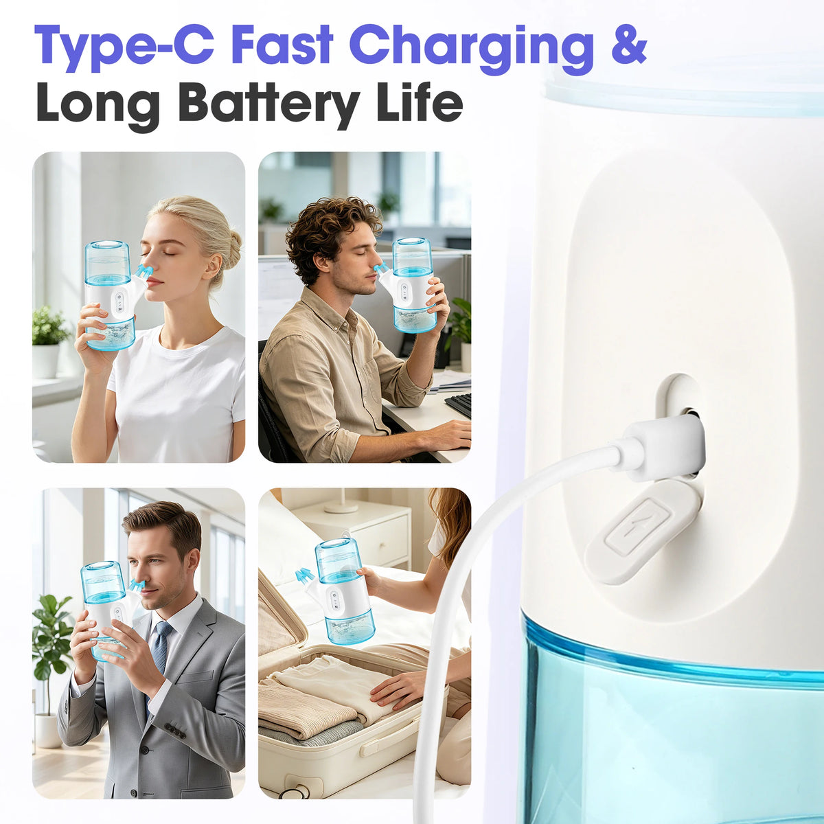 At Home Electric Nasal Irrigator with Rotating Nozzle and Water Tank