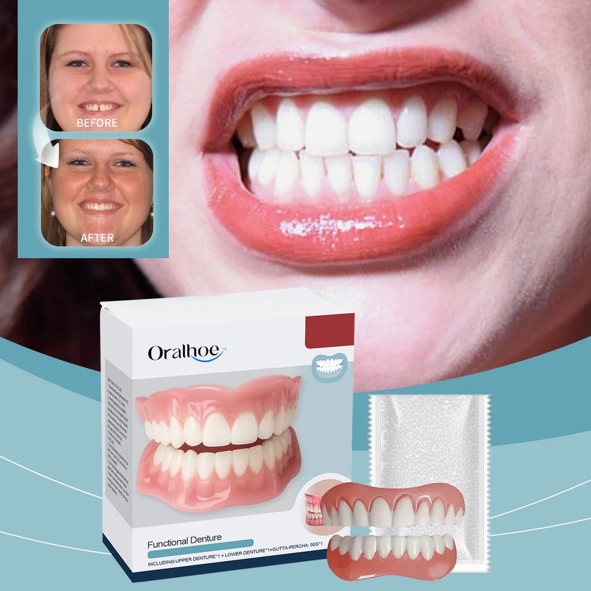 Daily Smile Soft Silicone Denture Kit For Natural Missing Teeth Repair