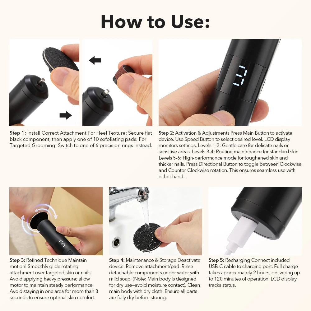 Home Pedicure Electric Foot File for Smooth Heels and Hard Skin Removal