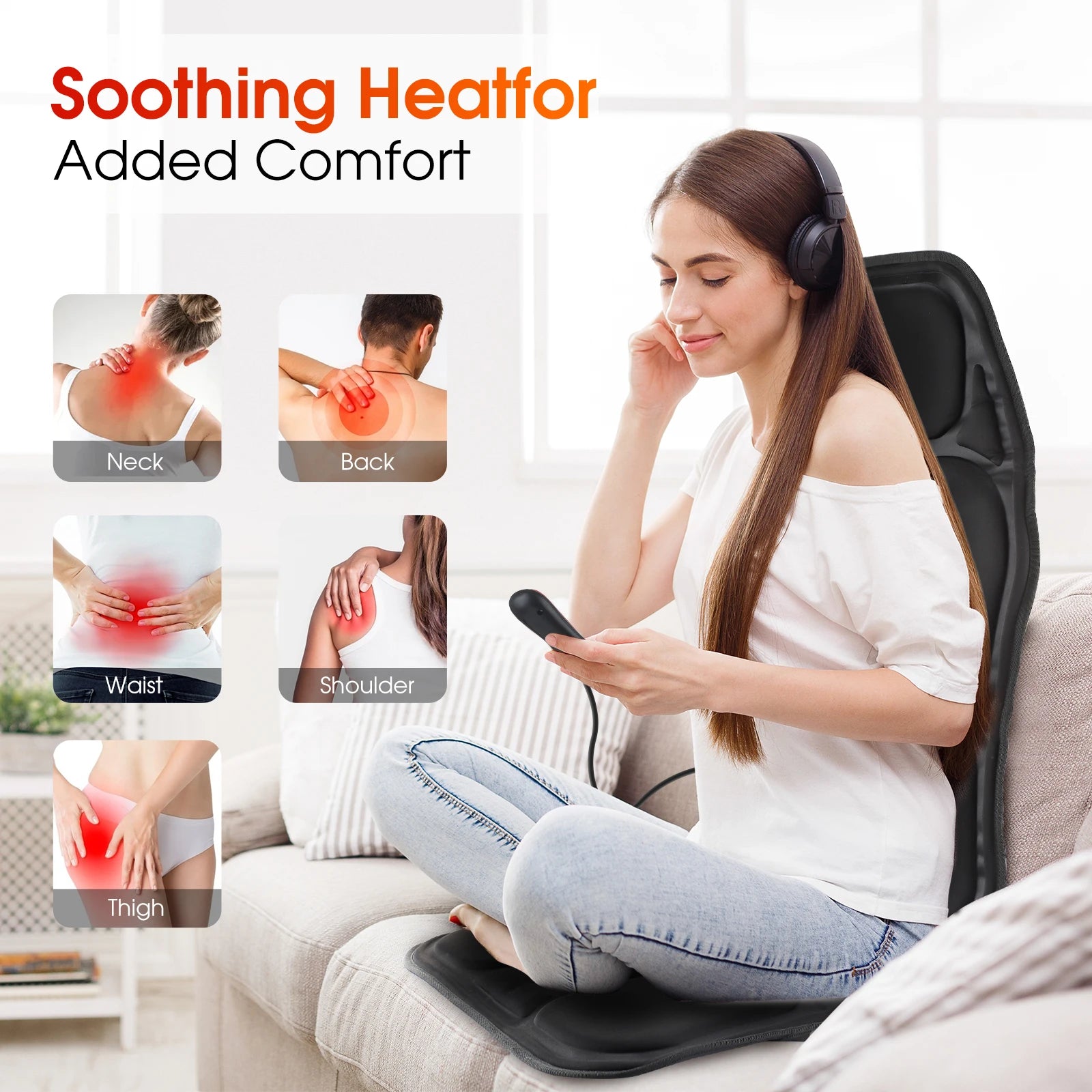 Home and Car Electric Back Massager Chair Cushion with Heat and Vibration - 8