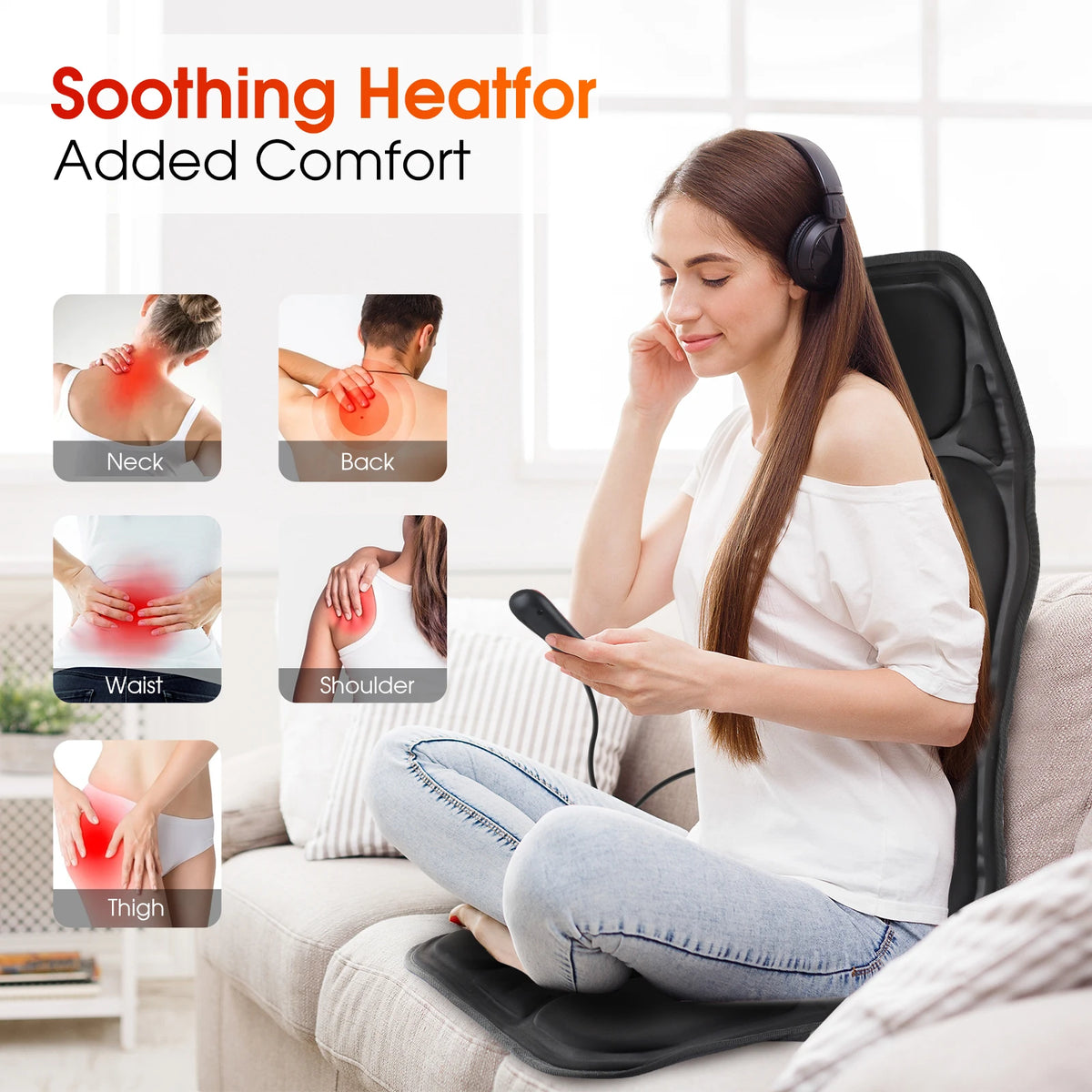 Home and Car Electric Back Massager Chair Cushion with Heat and Vibration