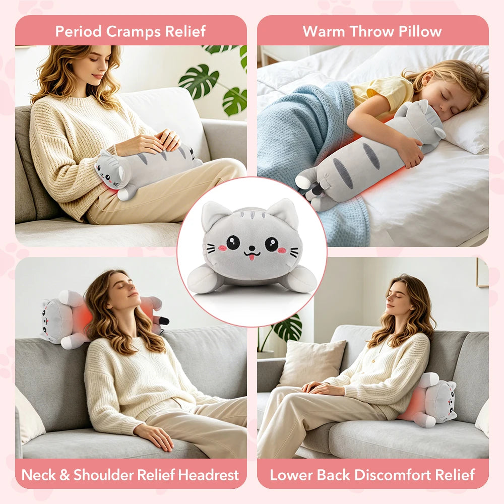 Cram relief usb heating pad cat shaped soft plush pillow hot compress