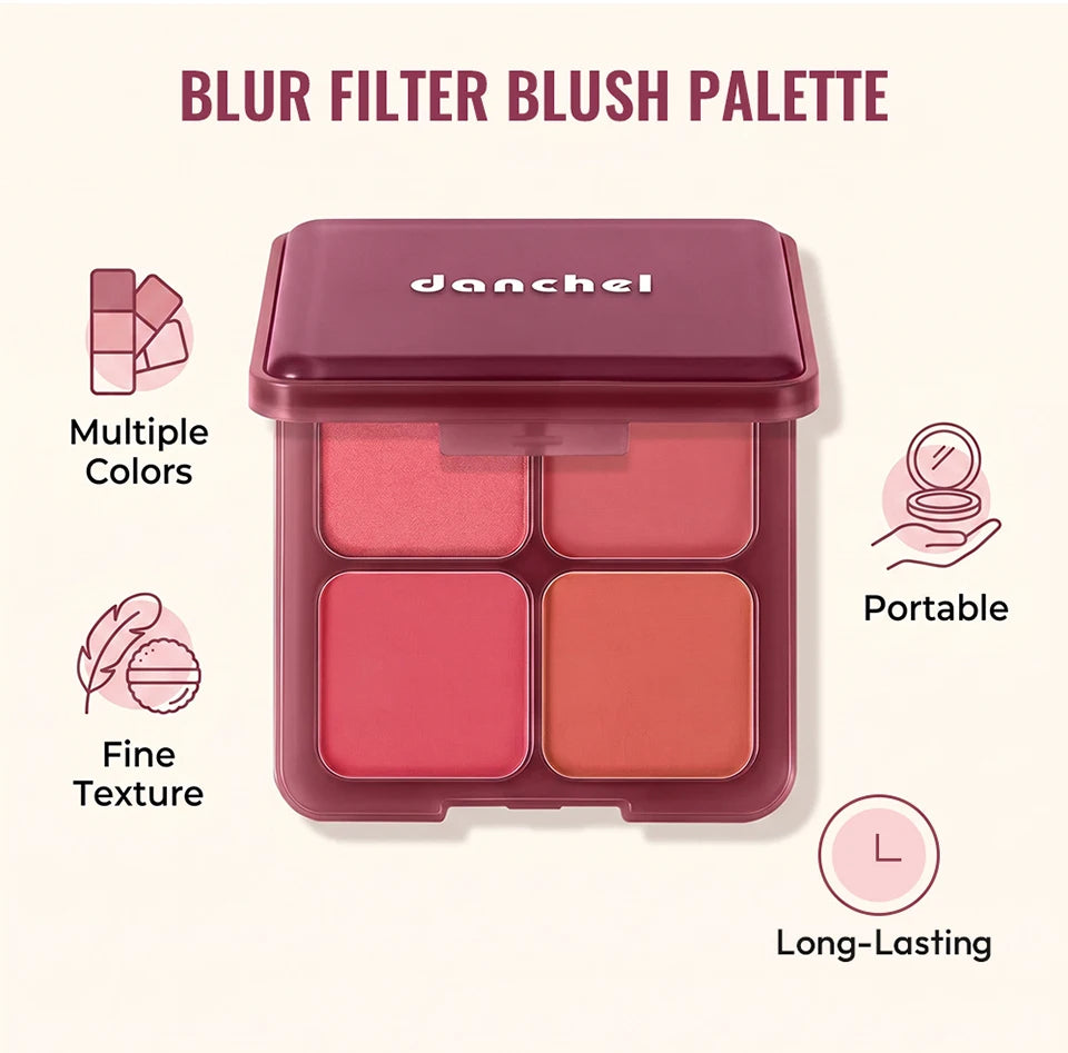 Daily Makeup Blur Filter Blush Palette with Brush for Natural Flush