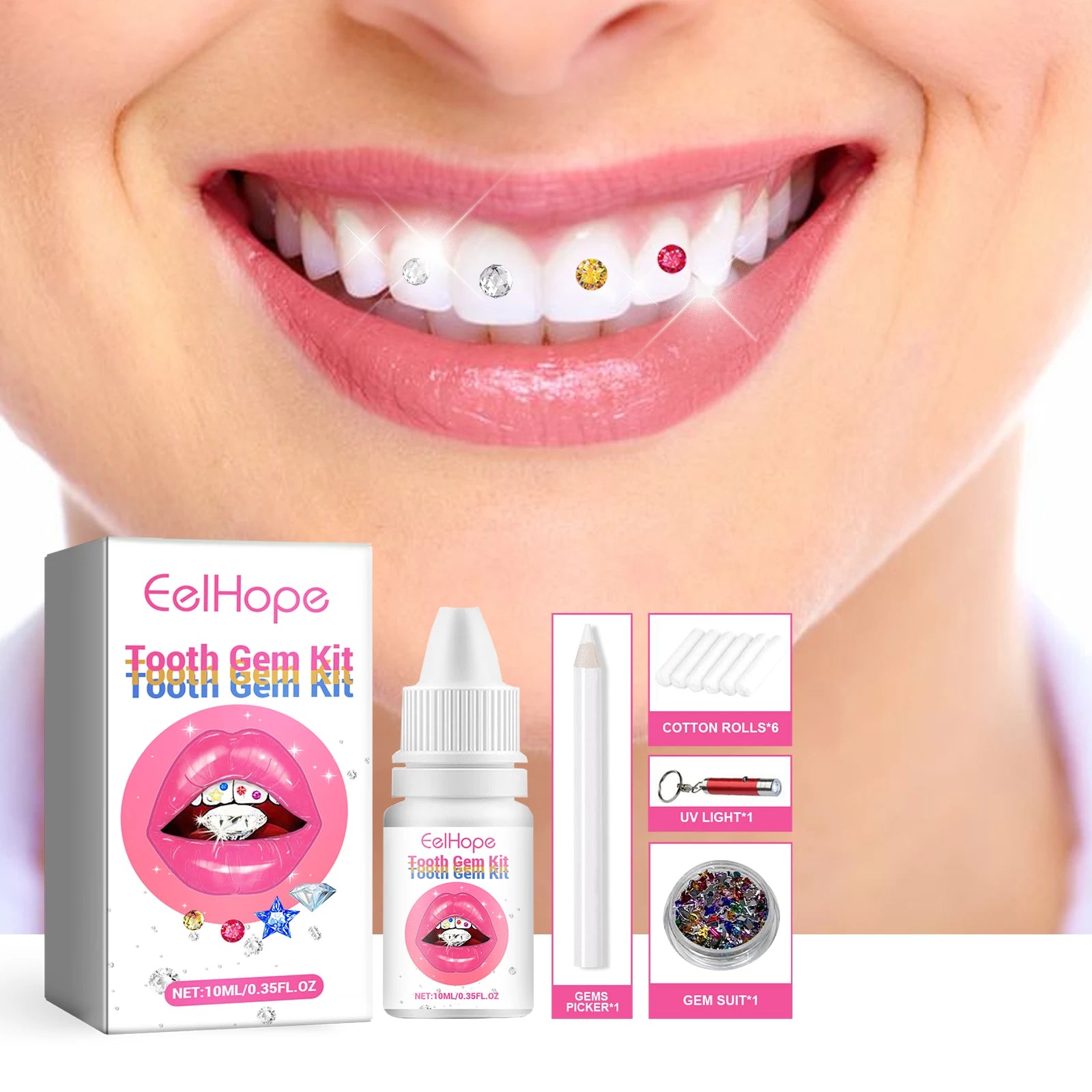 At Home DIY Tooth Gems Kit With Glue And UV Light Sparkle Ornaments - 2