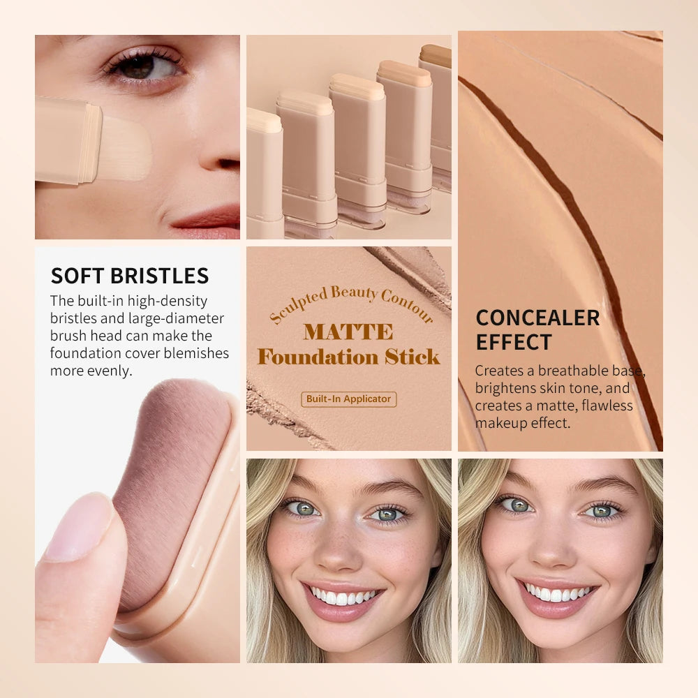 Travel makeup routine Matte Foundation Stick for smooth coverage