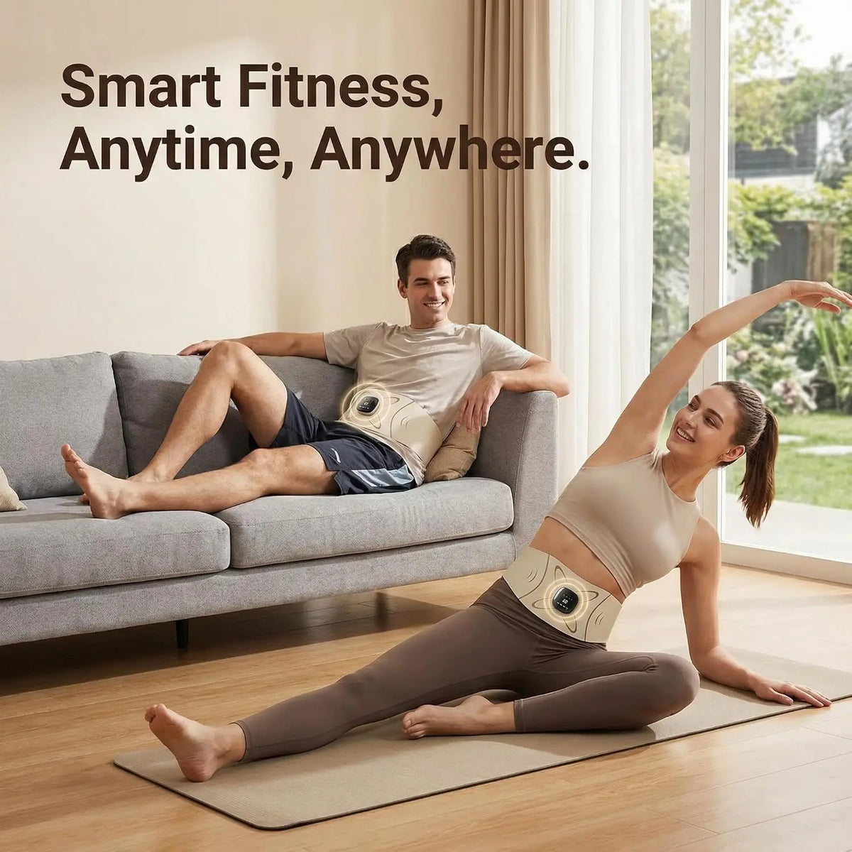 Home workout fitness belt waist pulse massager for core toning sessions