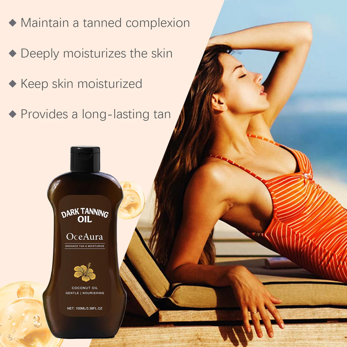 Beach Outdoor Coconut Oil Dark Tanning Oil for Deep Golden Glow