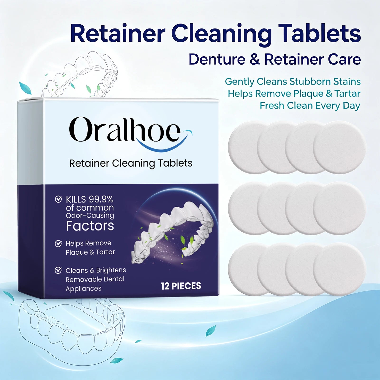 Daily Dental Care Denture Cleaning Tablets for Fresh Breath and Plaque Removal - 2