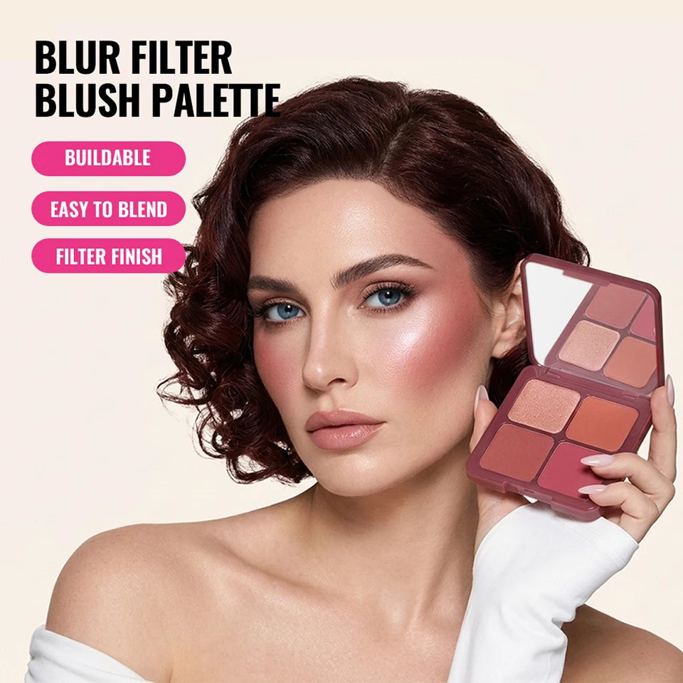 Daily Makeup Blur Filter Blush Palette with Brush for Natural Flush - 10