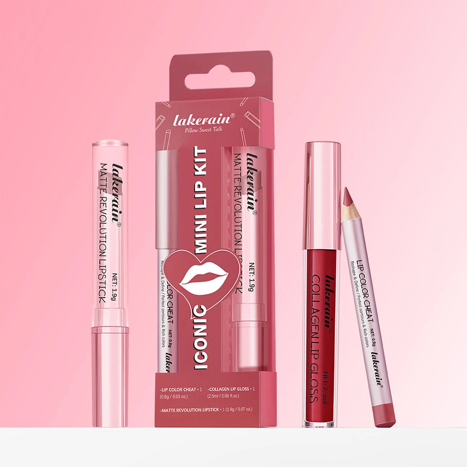 Travel makeup routine lip liner lipstick and lip gloss mini set combo