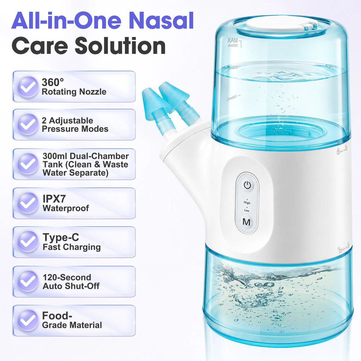 At Home Electric Nasal Irrigator with Rotating Nozzle and Water Tank
