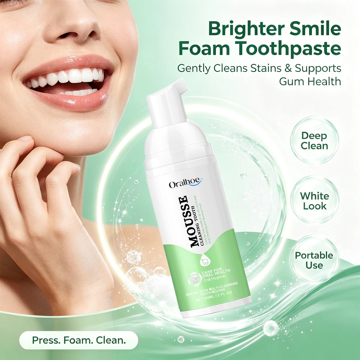 Daily Routine Whitening Foaming Toothpaste for Stain Removal and Fresh Breath