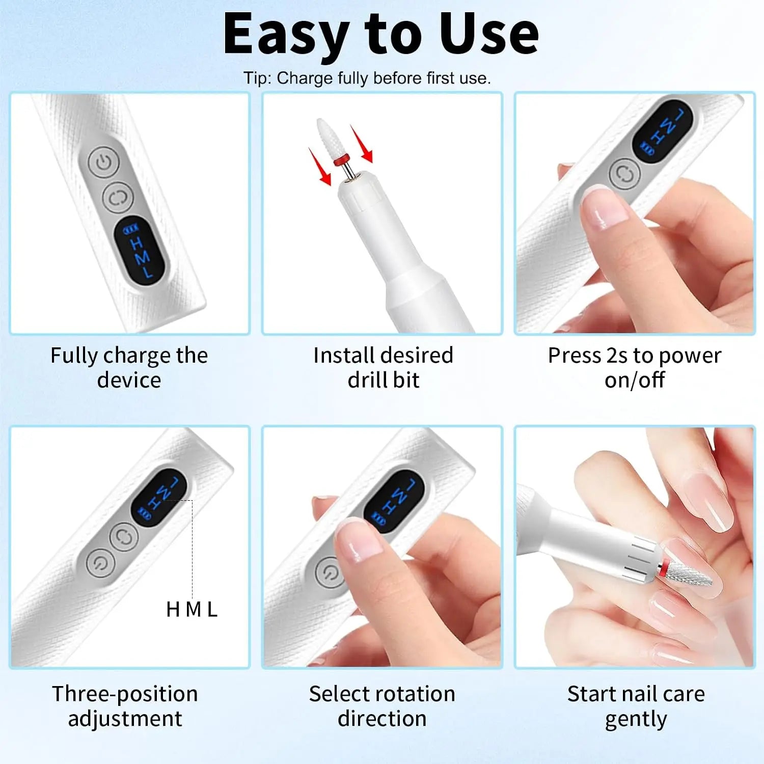 Salon Manicure Electric Nail File Machine for Easy At Home Gel Filing - 5