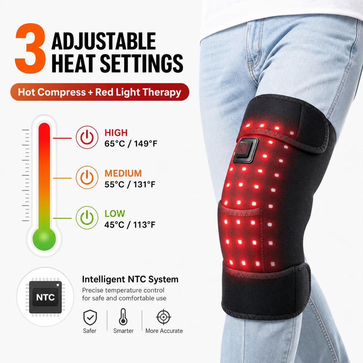 Joint wellness red light knee wrap with heated compress