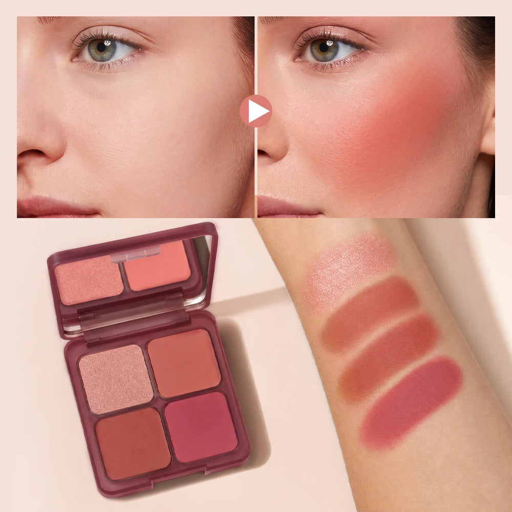 Daily Makeup Blur Filter Blush Palette with Brush for Natural Flush