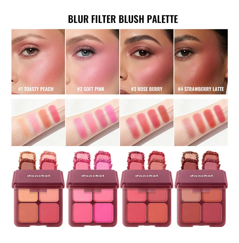 Daily Makeup Blur Filter Blush Palette with Brush for Natural Flush - 8